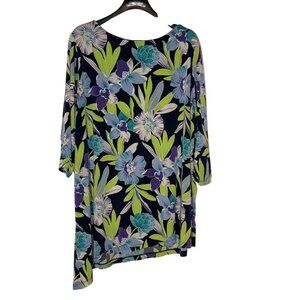 Susan Graver Tropical Floral Lily Stretch Liquid Knit Top Tunic 3X Asymmetrical
